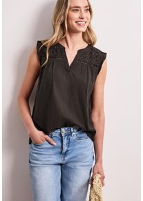 Blusentop Street One, Damen, Gr. 38, espresso braun, Web, Obermaterial: 100% Baumwolle, unifarben, tailliert h&uuml;ftbedeckend, Rundhals, R&uuml;schen, Blusen Blusentop, Blustentop mit Split Neck und Shiffleydetails