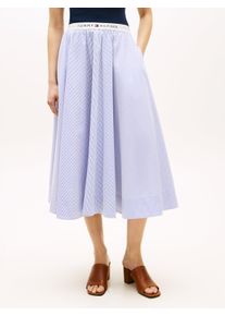 A-Linien-Rock Tommy Hilfiger "POPLIN BRANDED MIDI SKIRT", Damen, Gr. XS (34), misty lazuli blau stripe, Web, Obermaterial: 100% Baumwolle, gestreift, A-Linie wadenlang, R&ouml;cke A-Linien-Rock, in Midi-L&auml;nge, mit Logobund