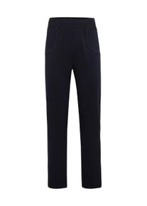 Stoffhose GOLDNER "Kurzgr&ouml;&szlig;e Sportive Loungehose, elastischer Bund", Damen, Gr. 27, K-Gr, blau (marine), Obermaterial: 60% Baumwolle CO. 35% Polyester PES. 5% Elasthan EL., normal, Hosen Stoffhose, Flatlockn&auml;hten