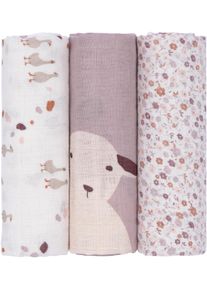 L&auml;ssig Stoffwindeln L&Auml;SSIG "Tini Farmer, Mulltuch-Set L, Flowers Lilac", Baby, Gr. 3 Stk., lila (wei&szlig;, helllila), Baumwolle, Viskose, Windeln Stoffwindeln, PETA-approved vegan