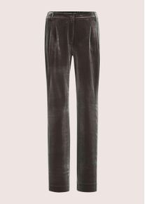 Madeleine Mode Stoffhose MADELEINE "Samthose Weite Stoffhose aus Samt, Mid Waist", Damen, Gr. 18, N + K Gr, grau (bleigrau), Obermaterial: 95% Polyester PES. 5% Elasthan EL., Modern, Hosen Stoffhose, Edle Samthose mit weitem Bein