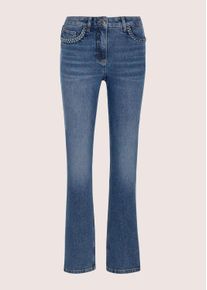 Madeleine Mode Regular-fit-Jeans MADELEINE "Jeans Slim-Fit-Jeans mit Formbund", Damen, Gr. 22, N + K Gr, blau, Obermaterial: 98% Baumwolle CO. 2% Elasthan EL., Modern, Jeans Regular-fit-Jeans, Jeans mit Flechtung