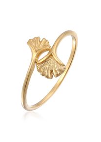 Silberring Elli Premium "Ring Offen Verstellbar Ginkgo Blatt Natur 375 Gelbgold" Gr. 56, gold, Fingerringe, Damen, 56, Gelbgold 375, Silberring