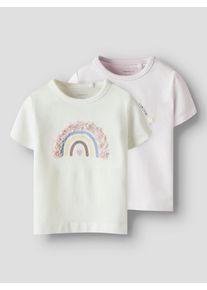 Kurzarmshirt name it "NBFFINES 2P SS TOP BOX", M&auml;dchen, Gr. 74, lila (cloud dancerpack:light lila), Jersey, Obermaterial: 95% Baumwolle, 5% Elasthan, bedruckt, Rundhals, Shirts Kurzarmshirt
