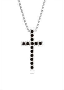 Kette mit Anh&auml;nger Kuzzoi "Halskette Kreuz Glas Kristalle Schwarz 925 Sterling Silber" Gr. 50, silber, Halsketten, Herren, Silber 925 (Sterlingsilber), Kette mit Anh&auml;nger