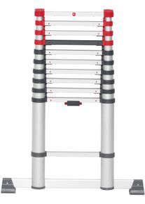 Teleskopleiter Hailo "FlexLine", grau (aluminiumfarben), B:47cm H:99cm L:9cm, Aluminium, Leitern, Teleskopleiter, Alu-Sicherheits-Teleskopleiter 11 Sprossen