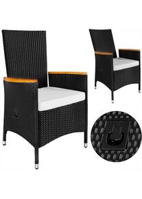 Casaria Polyrattan Gartenstuhl 2er-Set Schwarz R&uuml;ckenlehne verstellbar Armlehne Akazienholz wetterfest