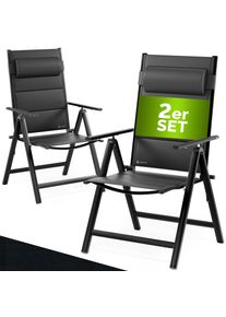 Casaria Gartenst&uuml;hle 2er-Set Schwarz klappbar gepolstert Alu verstellbar 120kg Belastbarkeit wetterfest
