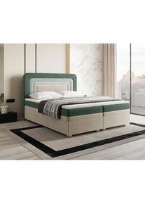 Mid.you , Dunkelgr&uuml;n, Beige, Mintgr&uuml;n , Holz , Kiefer,Kernbuche , 140x200 cm , Bettkasten, gepolstertes Kopfteil, Topper durchgehend , Schlafzimmer, Betten, Boxspringbetten