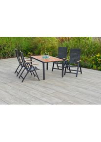 Gardenson , Graphitfarben, Naturfarben , Holz, Metall, Kunststoff , Akazie , Hartholz , rechteckig , FSC 100% , St&uuml;hle klappbar, R&uuml;ckenlehne mehrfach verstellbar , Gartenm&ouml;bel, Gartenm&ouml;bel-Sets, Gartengarnituren