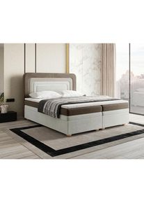 Mid.you , Braun, Beige , Holz , Kiefer,Kernbuche , 160x200 cm , Bettkasten, gepolstertes Kopfteil, Topper durchgehend , Schlafzimmer, Betten, Boxspringbetten