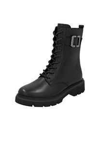 Schn&uuml;rboots Remonte, Damen, Gr. 45, schwarz, Leder, unifarben, Basic, Schuhe Schn&uuml;rboots, Stiefelette, Boots, Profilsohle, Blockabsatz mit Zierschnalle