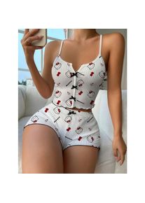 Sanrio Hello Kitty Bowknot Suspender Top Shorts Casual 2pcs Pajama Set Fashionable Thin Shoulder Strap Sexy Sleepwear Soft Pj