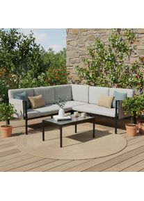Gardenson , Grau , Metall, Textil , F&uuml;llung: Polyester,Polyester , Eckteil, L-Form, einzeln stellbar , UV-best&auml;ndig, Tisch mit Glasplatte , Gartenm&ouml;bel, Gartenm&ouml;bel-Sets