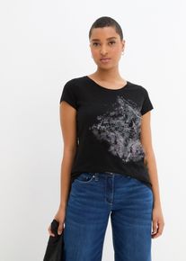 bonprix Shirt bawełniany z przędzy mieszankowej, kr&oacute;tki rękaw, czarny, 36/38