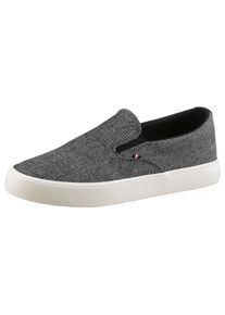 Slip-On Sneaker Tommy Hilfiger "TH HI VULC LOW SLIP ON CH", Herren, Gr. 48, grau (anthrazit), Textil, meliert, Schuhe Slip-On Sneaker, Freizeitschuh, Schlupfschuh, Halbschuh mit seitlichen Gummiz&uuml;gen