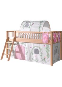 Spielbett Vipack "Forrest, Absturzschutz mit Sprossen-Optik, Pfostenst&auml;rken ca. 50x50mm", buche natur lackiert, buche natur lackiert, buche natur lackiert, B:135,5cm H:114cm L:207,5cm, Betten, Spielbett, 90/200 cm, Spielbereich unter dem Bett, 2 Textil-Set&acute;s zur Wahl