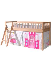 Spielbett Vipack "Forrest, Absturzschutz mit Sprossen-Optik, Pfostenst&auml;rken ca. 50x50mm", buche natur lackiert, buche natur lackiert, buche natur lackiert, B:135,5cm H:114cm L:207,5cm, Betten, Spielbett, 90/200 cm, Spielbereich unter dem Bett, 2 Textil-Set&acute;s zur Wahl