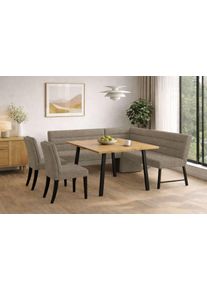 Eckbankgruppe OTTO HOME "Oregon Essecke, Sitzgruppe, K&uuml;chenbankgruppe", grau, grau, schwarz, B:177cm H:90cm T:140cm, Holzwerkstoff, Massivholz, Metall, Polyester, Spanplatte, Sitzm&ouml;bel-Sets, Eckbankgruppe, Eckbank mit Metallf&uuml;&szlig;en, Esstisch in Eiche massiv