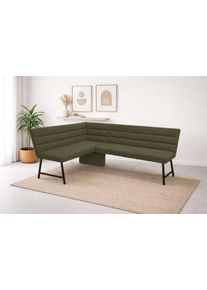 Eckbankgruppe OTTO HOME "Oregon Essecke, Sitzgruppe, K&uuml;chenbankgruppe", gr&uuml;n, gr&uuml;n, schwarz, B:177cm H:90cm T:140cm, Holzwerkstoff, Massivholz, Metall, Polyester, Spanplatte, Sitzm&ouml;bel-Sets, Eckbankgruppe, Eckbank mit Metallf&uuml;&szlig;en, Esstisch in Eiche massiv
