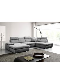 Wohnlandschaft WERK2 "Cordoba inkl. Bett, Bettkasten & Kopfteilfunktion, Breite 359 cm", grau, B:359cm H:86cm T:232cm, Sofas, Wohnlandschaft