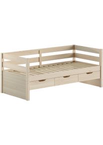 Funktionsbett Vipack "Margrit, mit 3 Schubladen, zeitloses Design universell einsetzbar", wei&szlig; transparent, wei&szlig; transparent, B:97,8cm H:85,5cm L:211cm, Daybetten, Funktionsbett, stabiles Massivholzbett, wahlweise in 2 Farben erh&auml;ltlich
