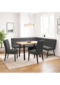 Eckbankgruppe OTTO HOME "Oregon Essecke, Sitzgruppe, K&uuml;chenbankgruppe", dunkelgrau, dunkelgrau, schwarz, B:177cm H:90cm T:140cm, Holzwerkstoff, Massivholz, Metall, Polyester, Spanplatte, Sitzm&ouml;bel-Sets, Eckbankgruppe, Eckbank mit Metallf&uuml;&szlig;en, Esstisch in Eiche massiv