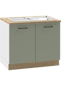 Sp&uuml;lenschrank KOCHSTATION "KS-Kolari", salbeigr&uuml;n, wei&szlig;, B:100,1cm H:88cm T:60cm, FSC-zertifizierter Holzwerkstoff, Schr&auml;nke, Sp&uuml;lenschrank, Ma&szlig;e (B/T/H): 100,1 x 60 x 88 cm