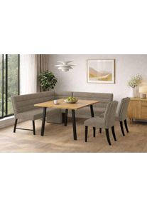 Eckbankgruppe OTTO HOME "Oregon Essecke, Sitzgruppe, K&uuml;chenbankgruppe", grau, grau, schwarz, B:177cm H:90cm T:140cm, Holzwerkstoff, Massivholz, Metall, Polyester, Spanplatte, Sitzm&ouml;bel-Sets, Eckbankgruppe, Eckbank mit Metallf&uuml;&szlig;en, Esstisch in Eiche massiv