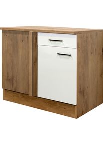 Eckunterschrank Flex-Well "Vintea", beige (magnolia matt, lancelot oak), B:110cm H:85cm T:60cm, Holzwerkstoff, Schr&auml;nke, Eckunterschrank, (B x H x T) 110 x 85 x 60 cm, als Eckl&ouml;sung