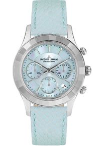 Chronograph Jacques Lemans "Venice", blau (hellblau, hellblau), Armbanduhren, Damen, Chronograph, Armbanduhr, Damenuhr, Lederarmband, Stoppfunktion, Datum, Perlmutt