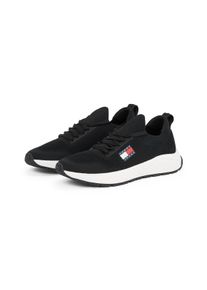 Slip-On Sneaker Tommy Jeans "TJM RUNNER KNTITTED", Herren, Gr. 42, schwarz, Synthetik, Textil, Schuhe Slip-On Sneaker, Freizeitschuh, Halbschuh, Schlipper mit aufgesetzter Schn&uuml;rung