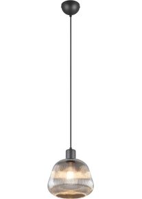 Trio LEUCHTEN Pendelleuchte "TARIFA, 1-flammige H&auml;ngeleuchte exkl 1xE27 max 25W, Glas H&auml;ngelampe", schwarz (schwarz matt), 1, &Oslash; 22cm H: 150cm, 1 Stk., Leuchten, h&ouml;henverstellbar max 150cm Glas in Riffeloptik und leicht verspiegelt, Pendelleuchte