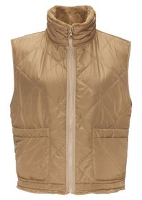 Wendeweste Lascana, Damen, Gr. 46, braun (cognacfarben), Web, Obermaterial: 100% Polyester, unifarben, figurumspielend h&uuml;ftlang, ohne Ausschnitt, Westen Wendeweste, wendbare Steppweste mit flauschigem Fellimitat