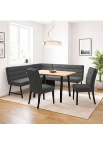 Eckbankgruppe OTTO HOME "Oregon Essecke, Sitzgruppe, K&uuml;chenbankgruppe", dunkelgrau, dunkelgrau, schwarz, B:177cm H:90cm T:140cm, Holzwerkstoff, Massivholz, Metall, Polyester, Spanplatte, Sitzm&ouml;bel-Sets, Eckbankgruppe, Eckbank mit Metallf&uuml;&szlig;en, Esstisch in Eiche massiv