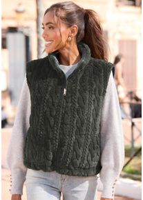 Wendeweste Lascana, Damen, Gr. 46, blau (dunkelgr&uuml;n), Web, Obermaterial: 100% Polyester, unifarben, figurumspielend h&uuml;ftlang, ohne Ausschnitt, Westen Wendeweste, wendbare Steppweste mit flauschigem Fellimitat