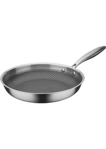 Bratpfanne GSW "Inoxxa Black", silber (edelstahlfarben), H:5cm &Oslash;:28cm, Pfannen, Bratpfanne, Antihaft-Versiegelung und erhabene Edelstahl-Wabenstruktur, Induktion