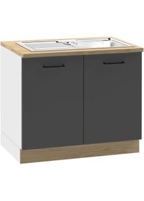 Sp&uuml;lenschrank KOCHSTATION "KS-Kolari", anthrazitfarben, wei&szlig;, B:100,1cm H:88cm T:60cm, FSC-zertifizierter Holzwerkstoff, Schr&auml;nke, Sp&uuml;lenschrank, Ma&szlig;e (B/T/H): 100,1 x 60 x 88 cm