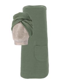 Kilt Vossen "Wellness Set, ideal f&uuml;r Sauna & Spa, Hotelbademantel, Morgenmantel", gr&uuml;n (detox gr&uuml;n), L:160cm, Baumwoll-Mix, Hausm&auml;ntel, Kilt, Musselin, 1 Spa Dress +1 Turban in einem Set inkl. Geschenkverpackung