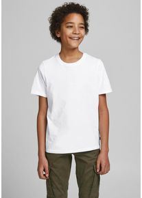 Jack & Jones Rundhalsshirt JACK & JONES JUNIOR "JJEORGANIC figurbetont, atmungsaktiv, kombinierbar", Jungen, Gr. 140 (146), wei&szlig;, Jersey, Obermaterial: 100% Baumwolle, unifarben, slim fit normal, Rundhals, Shirts Rundhalsshirt, unifarben, casual, slim fit, Jersey, Rundhals