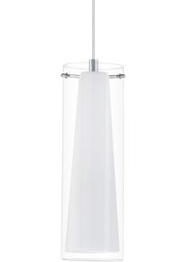 Eglo H&auml;ngeleuchte "PINTO Pendellampe, E27, IP20, Stahl und Glas, Esstischlampe, Lampe", wei&szlig; (chromfarben, wei&szlig;), 1, Leuchten, H&auml;ngeleuchte, H110 x &Oslash;11 cm, chrom, 1X40W exkl., Esstischleuchte, H&auml;ngeleuchte