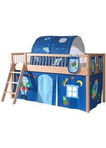 Spielbett Vipack "Forrest, Absturzschutz mit Sprossen-Optik, Pfostenst&auml;rken ca. 50x50mm", buche natur lackiert, buche natur lackiert, buche natur lackiert, B:135,5cm H:114cm L:207,5cm, Betten, Spielbett, 90/200 cm, Spielbereich unter dem Bett, 2 Textil-Set&acute;s zur Wahl