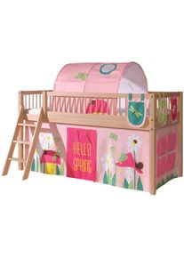 Spielbett Vipack "Forrest, Absturzschutz mit Sprossen-Optik, Pfostenst&auml;rken ca. 50x50mm", buche natur lackiert, buche natur lackiert, buche natur lackiert, B:135,5cm H:114cm L:207,5cm, Betten, Spielbett, 90/200 cm, Spielbereich unter dem Bett, 2 Textil-Set&acute;s zur Wahl