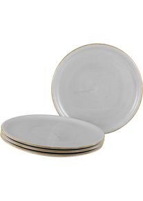 Pizzateller Creatable "Vintage Nature, Pizzateller 33 cm 4-tlg", grau (stein), &Oslash;:30cm, Porzellan, Speiseteller, Pizzateller, Teller Set, Handgemalt, Gesprenkelt, Rustikales Au&szlig;enband