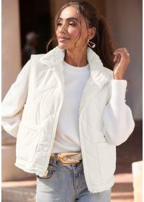 Wendeweste Lascana, Damen, Gr. 46, beige (creme), Web, Obermaterial: 100% Polyester, unifarben, figurumspielend h&uuml;ftlang, ohne Ausschnitt, Westen Wendeweste, wendbare Steppweste mit flauschigem Fellimitat