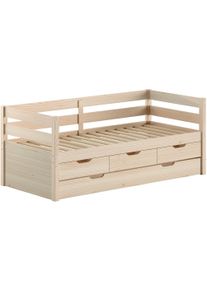 Funktionsbett Vipack "Margrit mit Bettschublade, in zeitlosem Design, universell einsetzbar", wei&szlig;, neutral, B:97,8cm H:85,5cm L:211cm, Daybetten, Funktionsbett, Massivholzbett mit 3 Schubladen, wahlweise in 2 Farben erh&auml;ltlich