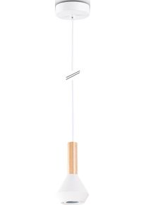 Paco Home Pendelleuchte "MORA", wei&szlig;, &Oslash; 10cm H: 18,7cm, Leuchten, Wohnzimmer Esszimmer Klein Modern Holz Metall GU10 K&uuml;chenlampe, Pendelleuchte