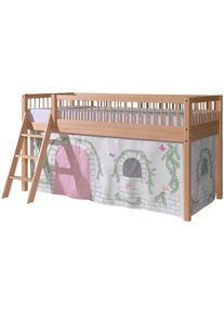 Spielbett Vipack "Forrest, Absturzschutz mit Sprossen-Optik, Pfostenst&auml;rken ca. 50x50mm", buche natur lackiert, buche natur lackiert, buche natur lackiert, B:135,5cm H:114cm L:207,5cm, Betten, Spielbett, 90/200 cm, Spielbereich unter dem Bett, 2 Textil-Set&acute;s zur Wahl