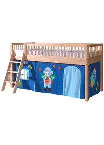 Spielbett Vipack "Forrest, Absturzschutz mit Sprossen-Optik, Pfostenst&auml;rken ca. 50x50mm", buche natur lackiert, buche natur lackiert, buche natur lackiert, B:135,5cm H:114cm L:207,5cm, Betten, Spielbett, 90/200 cm, Spielbereich unter dem Bett, 2 Textil-Set&acute;s zur Wahl