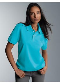 Poloshirt TRIGEMA "TRIGEMA Poloshirt DELUXE Piqu&eacute;", Damen, Gr. S, blau (azur), Piqu&eacute;, 100% Baumwolle, Basic, lang, ohne Ausschnitt, Shirts Poloshirt